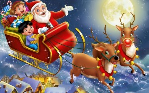 Sfondo babbo natale sulla slitta con i doni