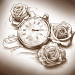 Tattoo realistico 3D orologio e rose
