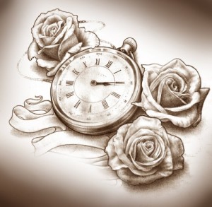 Tattoo realistico 3D orologio e rose